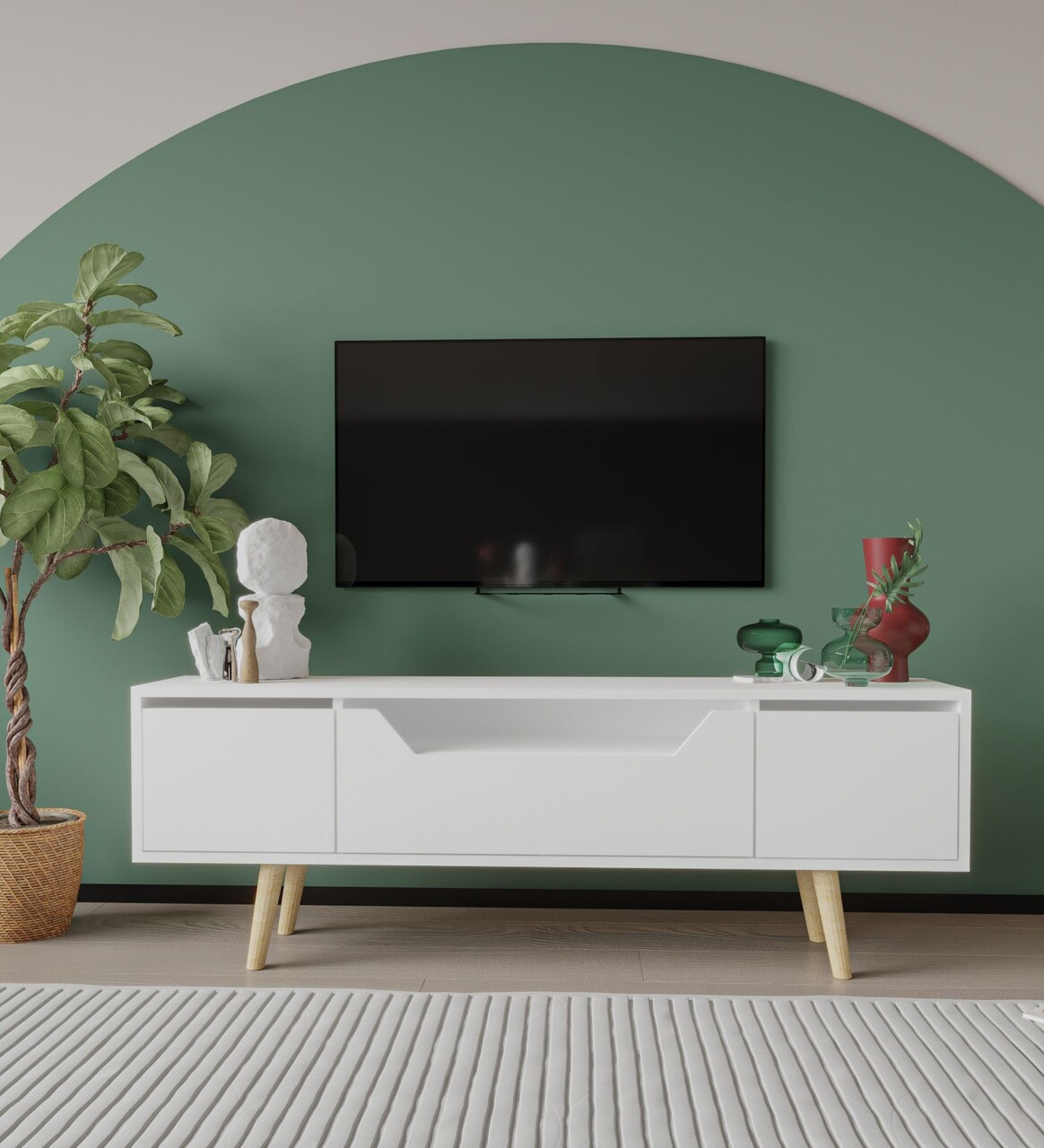 Comoda TV, Hanah Home, Roma 150, 150x53x29.8 cm, PAL, Alb - imagine 7